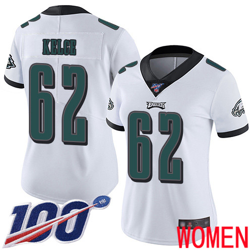 Women Philadelphia Eagles #62 Jason Kelce White Vapor Untouchable NFL Jersey Limited Player Season